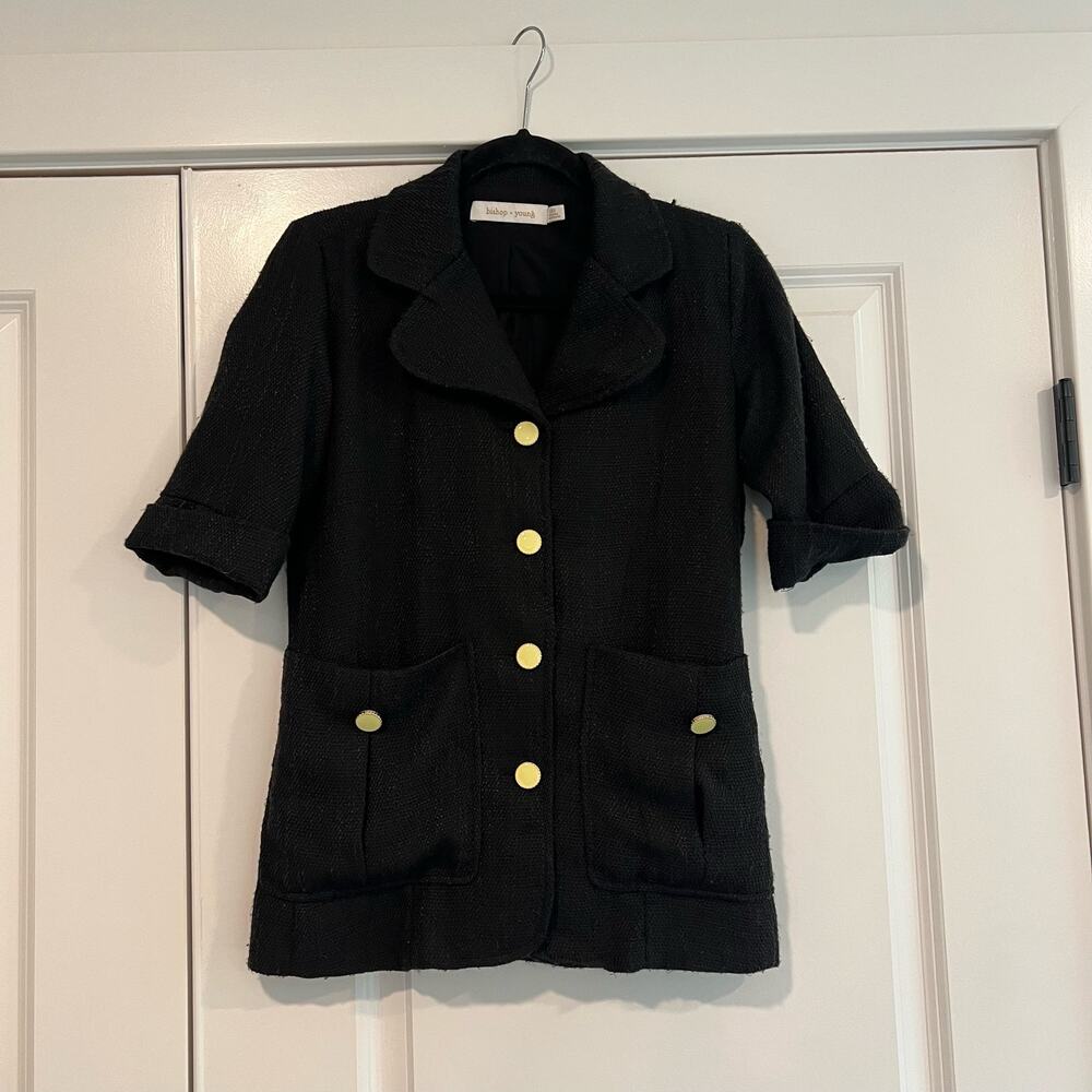 Bishop and Young Women's Short Sleeve Jacket Black Gold Buttons‎ Size XXS